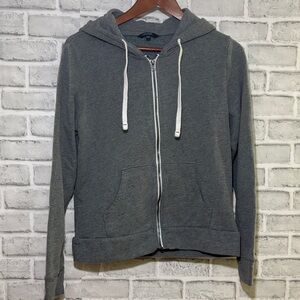 George Classic Gray zippered hoodie, size medium white draw string